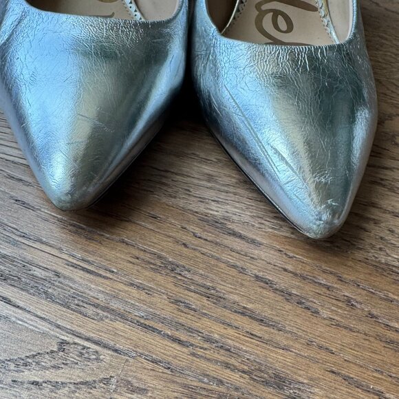 Sam Edelman Tatiana Metallic Silver Genuine Leather Block Heel Pump / Size: 10 - Picture 9 of 12